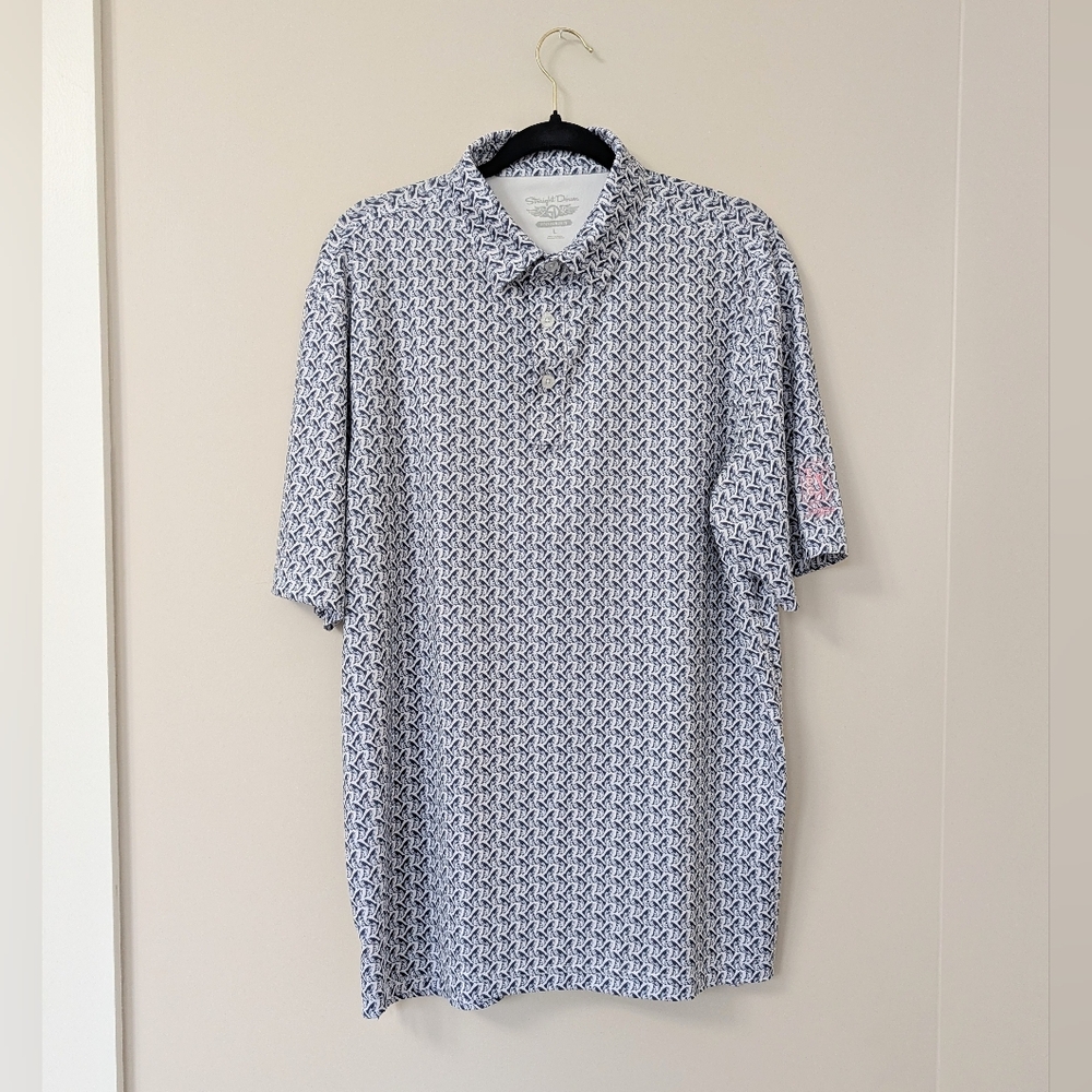 Straight Down Preformance Polo Fish Print‎ Golf Mens Large Sawgrass